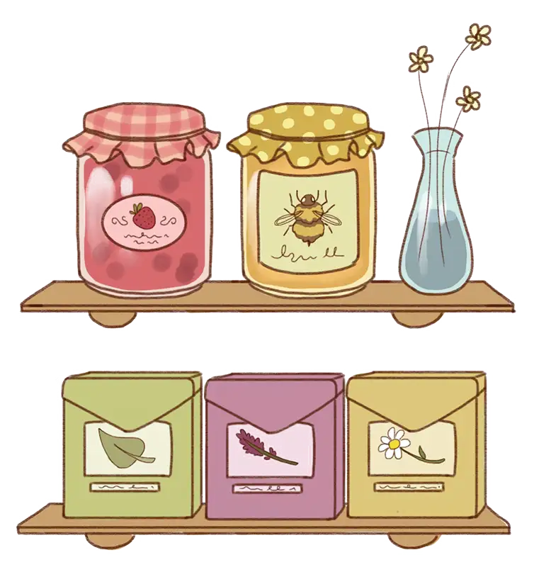 Jars and Teas on Shelf